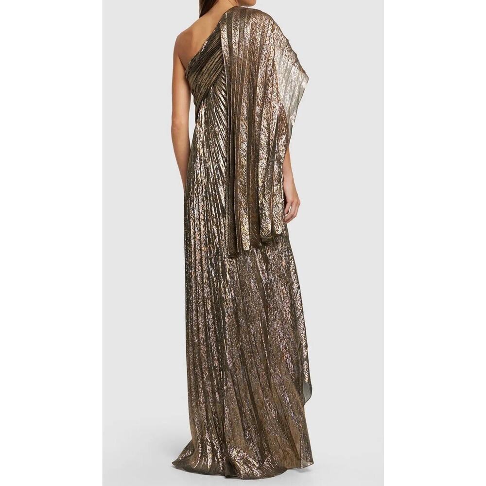 Oscar De La Renta One Shoulder Gown Draped Silk Lame Pleated Maxi Dress Formal - Picture 4 of 15